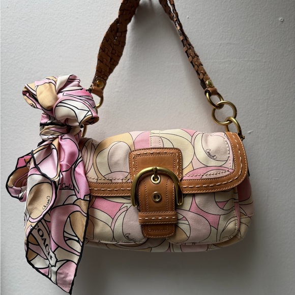 Coach Handbags - Rare COACH Soho Optic C pink 11909 + matching Silk Scarf Set